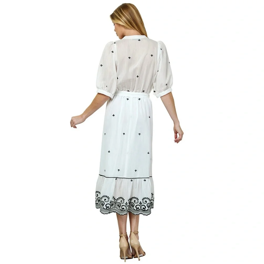 Women's Figueroa & Flower V-Neck Embroidered Peasant Dress - Picture 2 of 15